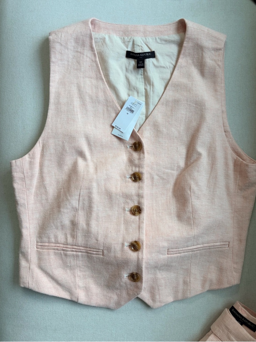 NWT Banana Republic Blush Pink Linen-Blend Vest And Shorts Set